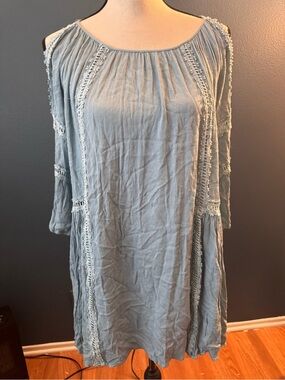 She + Sky Light Blue Crochet-Trim Mini Dress